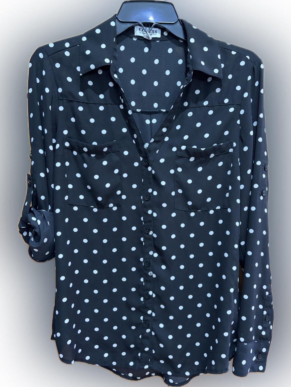 Express Portofino Black and White Polka Dot Button-Down Shirt M